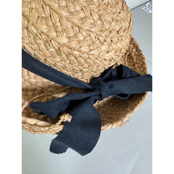 Helen Kaminski Women Natural 100% Raffia Boater Sun Hat Black Ribbon Handmade OS main image 6
